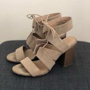 Tan lace-up heeled sandals